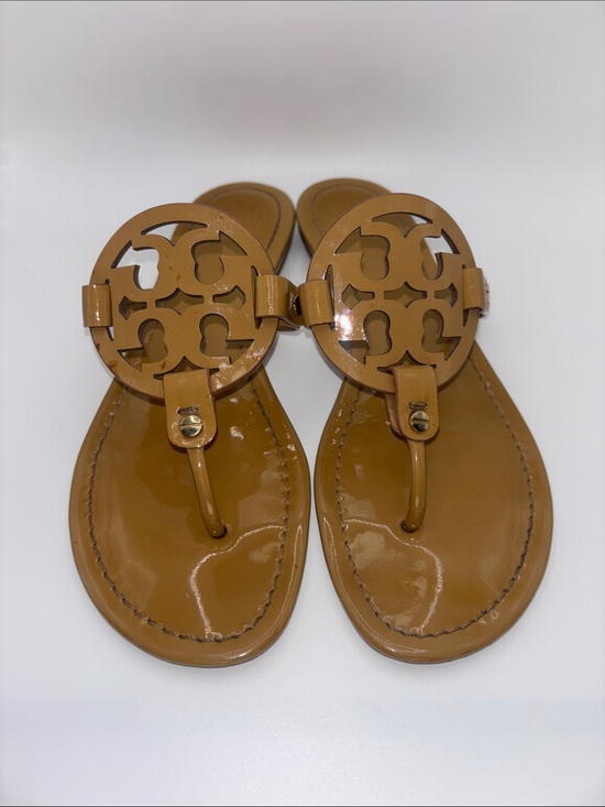 Tory Burch Shoes - Tory Burch Mocha Miller Patent Logo Thong Sandals